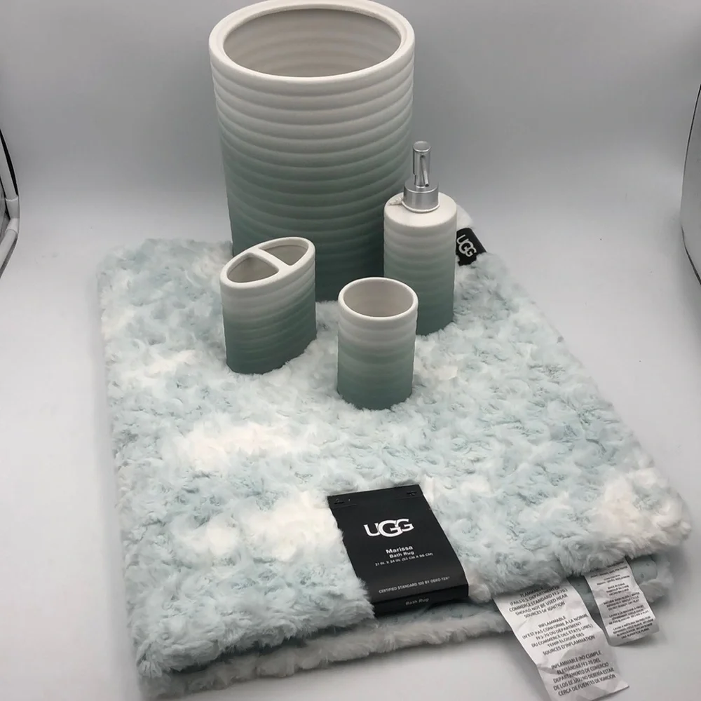 6 Pc Set Ugg Fluff Ombre Ceramic Bath Set Marissa Bath Mat Caia Shower Curtain
